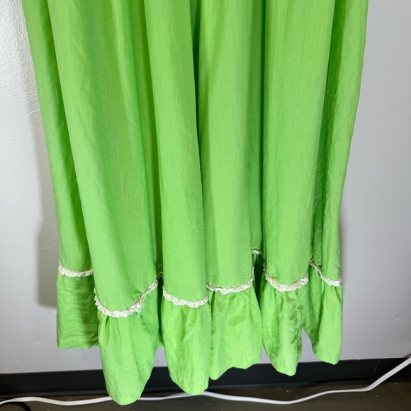 Vintage green maxi midi dress baby doll Peter Pan collar lace ruffle puff sleeve - Picture 16 of 16
